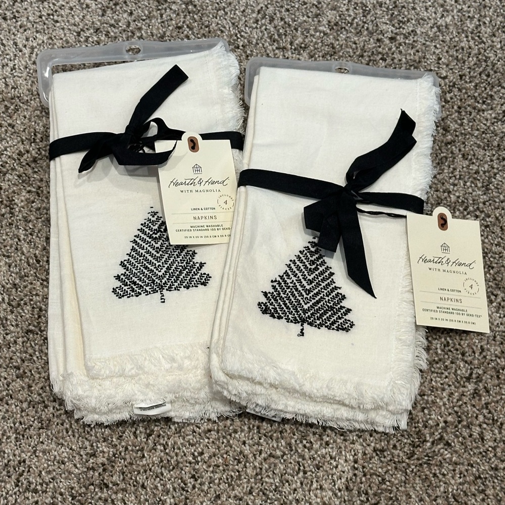 HEARTH & HAND with MAGNOLIA 2 Sets Linen/Cotton Black Stitched Napkins NEW! rare - Picture 3 of 10